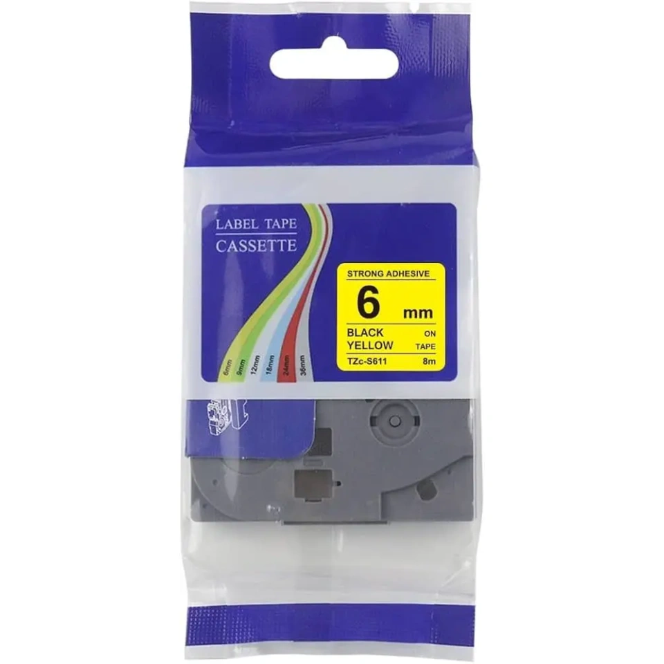 Lint Brother TZE-611 6mmx8m analoog, must kollasel.webp