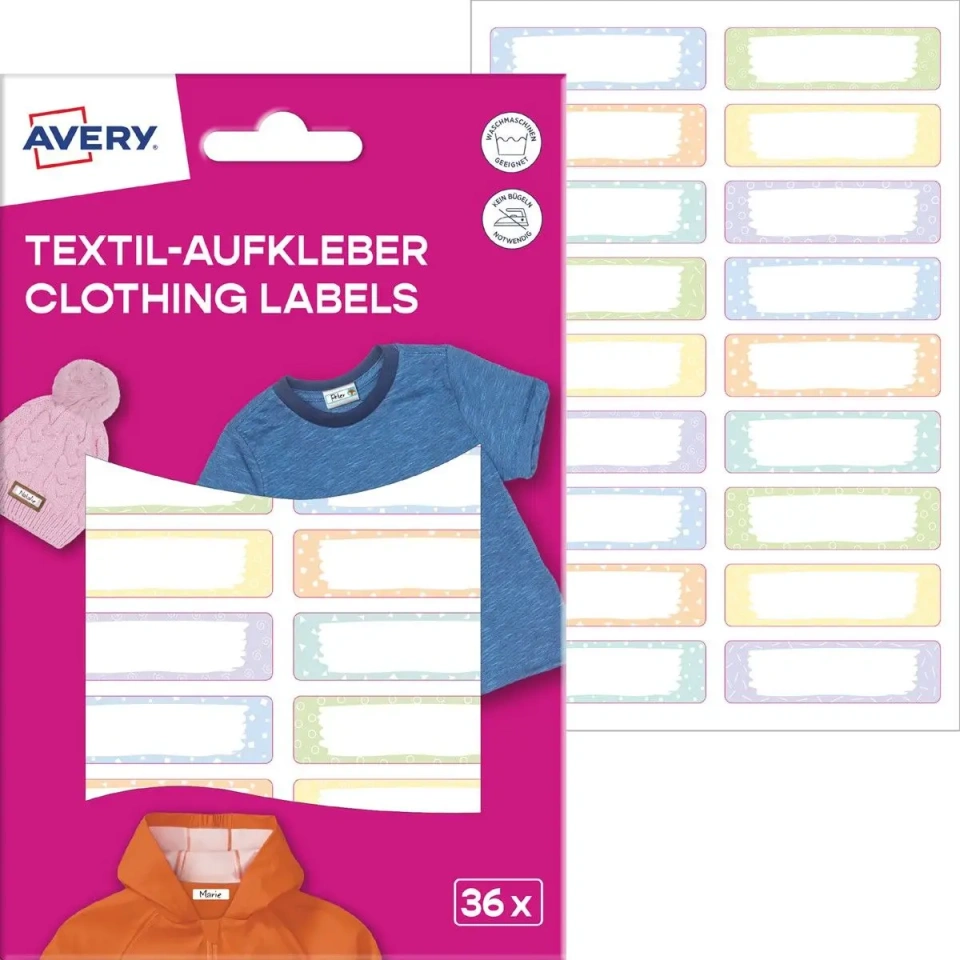 Veekindlad etiketid riietele 36tk pastell 45x13.webp