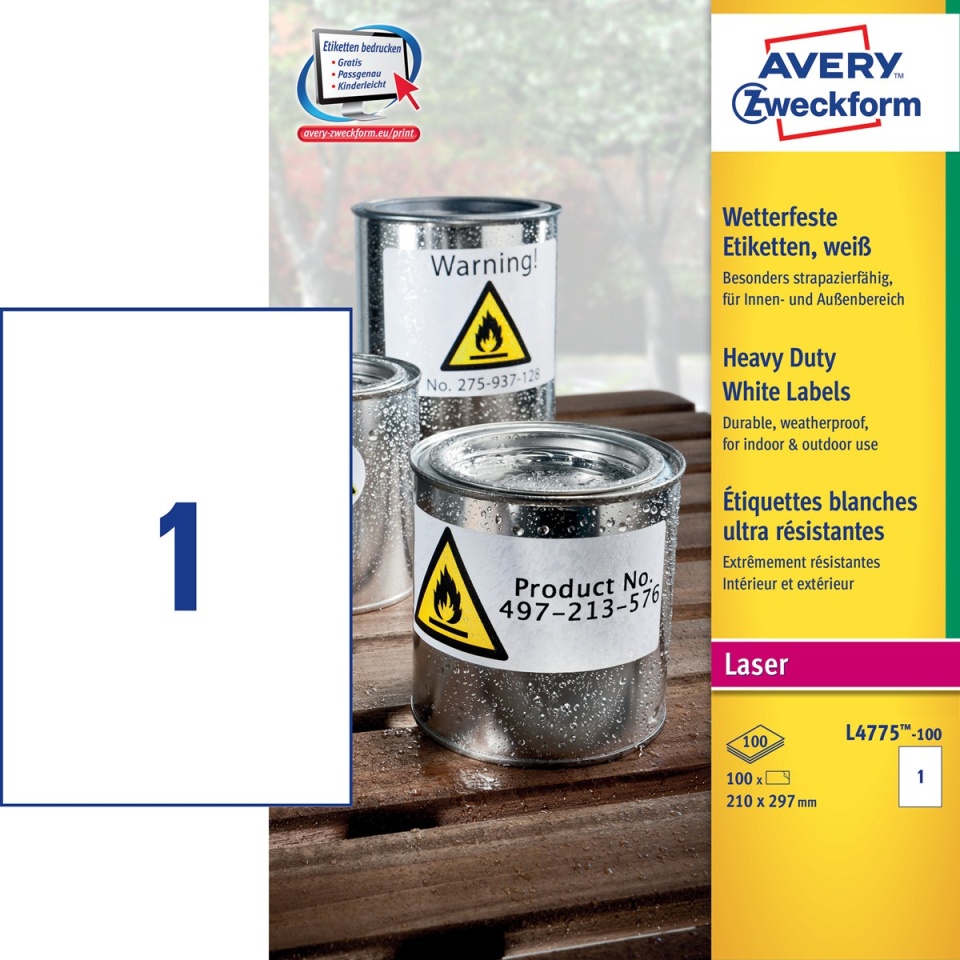 Etikett Avery Heavy Duty 100L 210x297mm