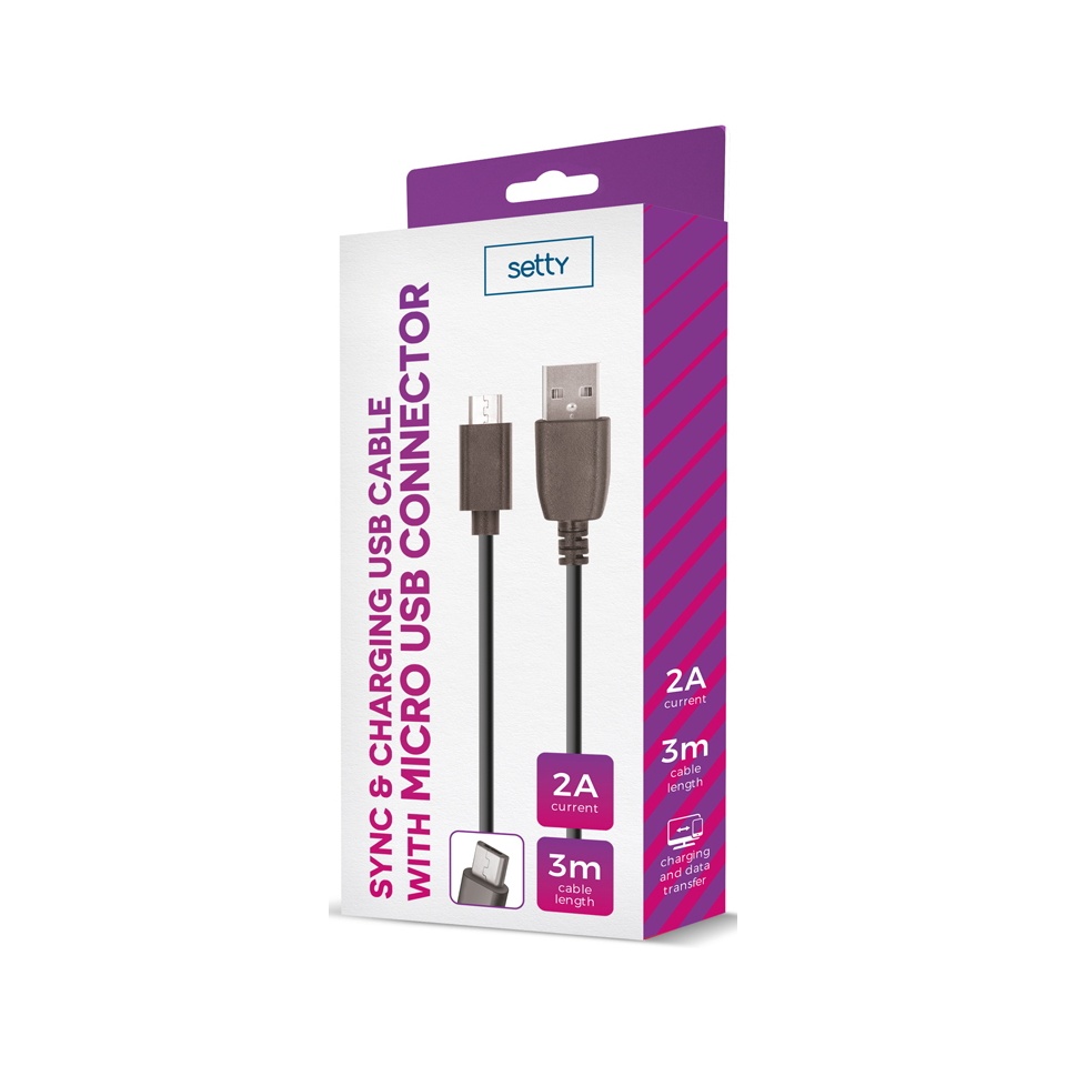 Kaabel microUSB 3m 2A laadimiseks black