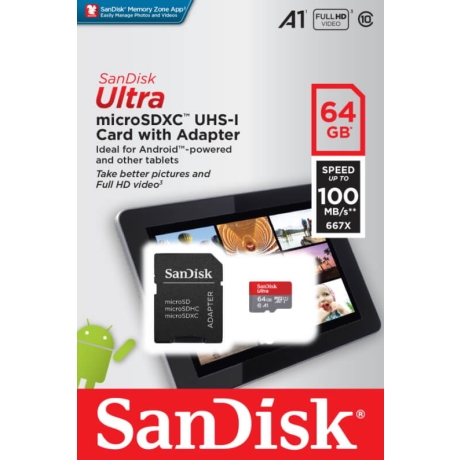 Mälukaart 64GB Sandisk Ultra  C10+adapte