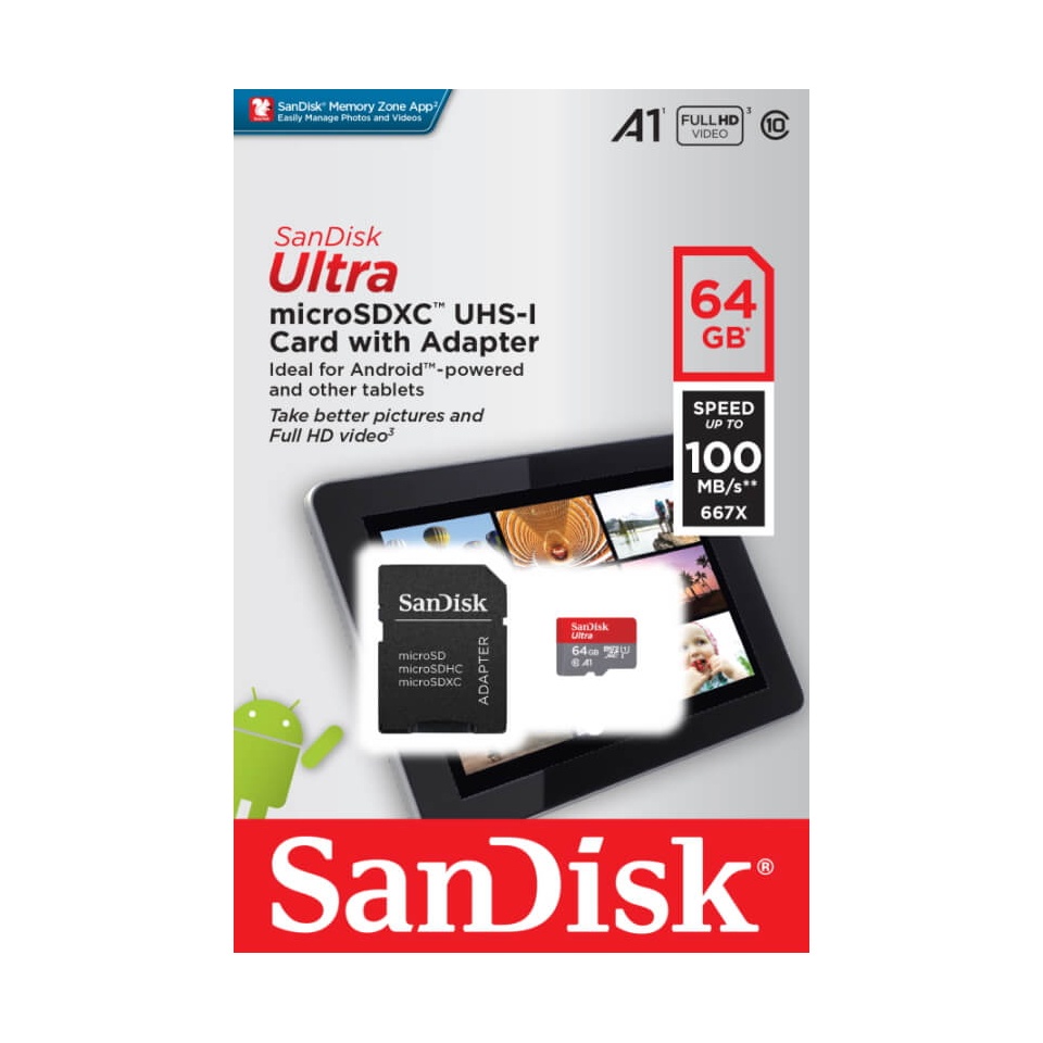 Mälukaart 64GB Sandisk Ultra  C10+adapte