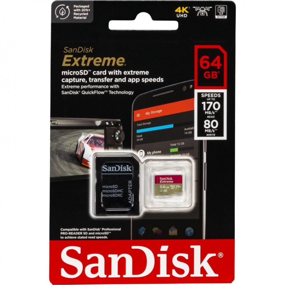 Mälukaart 64GB Sandisk Extreme 4K U3