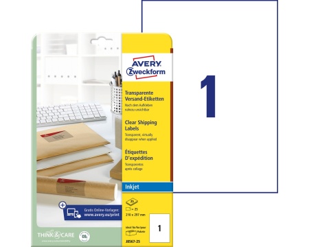 Etikett Avery Clear 210x297mm 25lehte