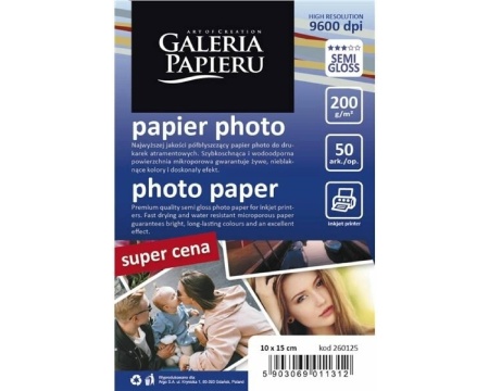 Fotopaber 10x15cm 200g semigloss 50tk