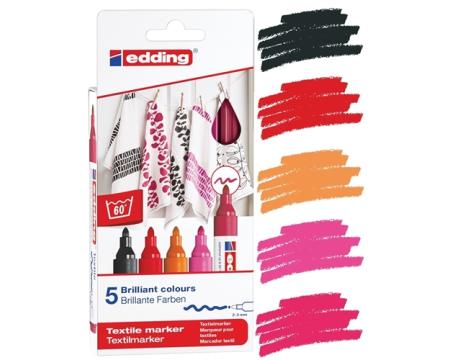 Tekstiilimarker Edding 2-3mm 5tk WARM