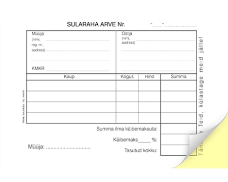 Blankett sularaha arve A6 2x50L isekop.
