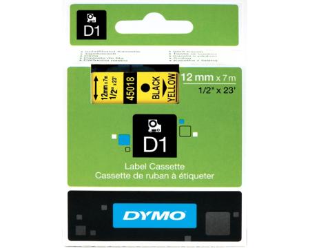 Dymo lint 12mm x 7m must kiri kollasel