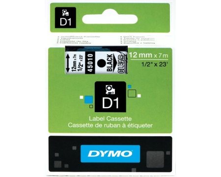 Dymo lint 12mm x7m  must kiri läbipaist.