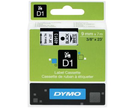 Dymo lint 9mmx7m must kiri valgel