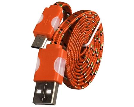 Kaabel microUSB Nylon LED 1m Orange