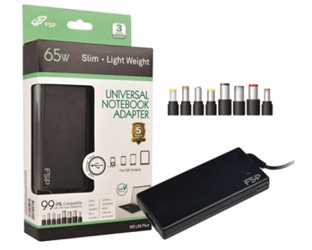 Sülearvuti laadija 65W Fortron Slim +USB