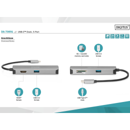 Dokk Digitus USB-C to HDMI4K/2xUSB/micSD