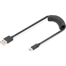 Kaabel USB->USB-C Digitus spiraal 60W 1m